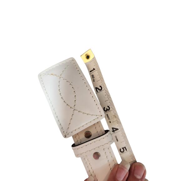 Sears White Genuine Leather Belt Size 36 Vintage Stitch Detail western boho main image 6